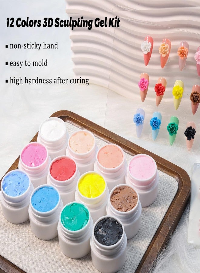 Fcozpjk 3D Sculpture Gel, 12 Colors Non-sticky Hand Builder Nail Gel Kit with Silicone Carving Pen Hard Gels for Nails Flowers Modeling Nail Clay Glue Painting Drawing Manicure Salon Supplies - Image 3
